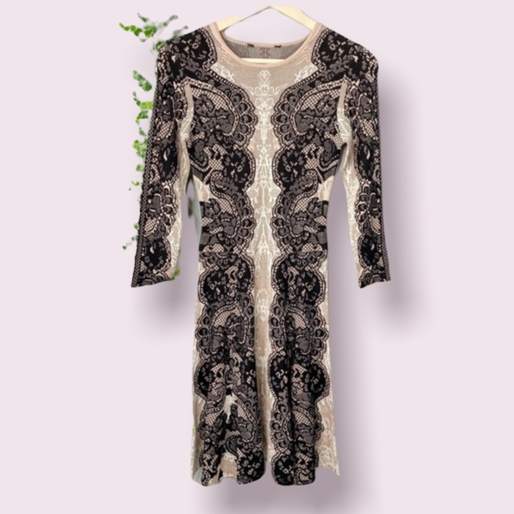 BCBGMaxAzria Bare Pink Black Lace Alma Dress